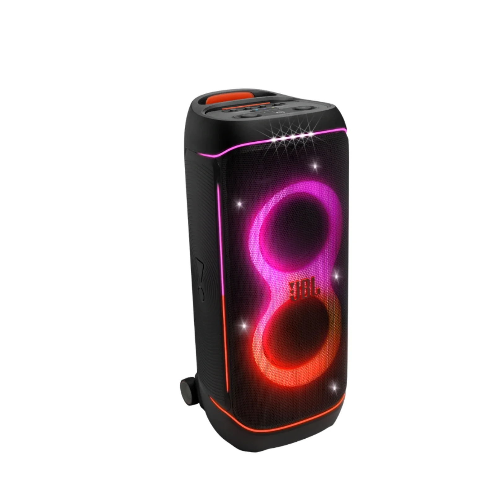 Bocina negra PartyBox 710 con luces LED encendidas